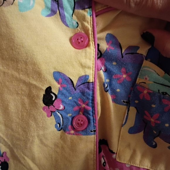 2/$10 Eeyore Disney Colorful Animal Print Yellow Pajama Top Large - Picture 5 of 8